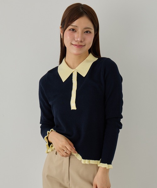 MAGASIN DE MODE Chou Chou（マガジンデモードシュシュ）の「【MAGASIN DE MODE Chou Chou】ニットポロシャツ SNF（ニット/セーター・レディース・アイボリー/ブラック/グレー・FREE）」の4枚目の写真