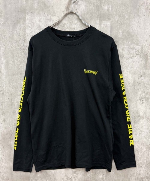 SHISKY(シスキー)の「プリントちょいショート丈ゆるロンT(Tシャツ/カットソー・メンズ・ネイビー/ブラック/オートミール/オフホワイト/チャコールグレー/ブラック系1/ホワイト系1/杢グレー・XL/L/M)」の4枚目の写真