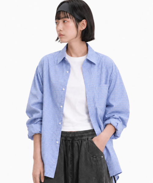 GRAYBLVD（グレイブラバット）の「デイベン シアサッカーチェックシャツ（ブルー）（シャツ/ブラウス・レディース・その他・MEDIUM/LARGE）」の2枚目の写真
