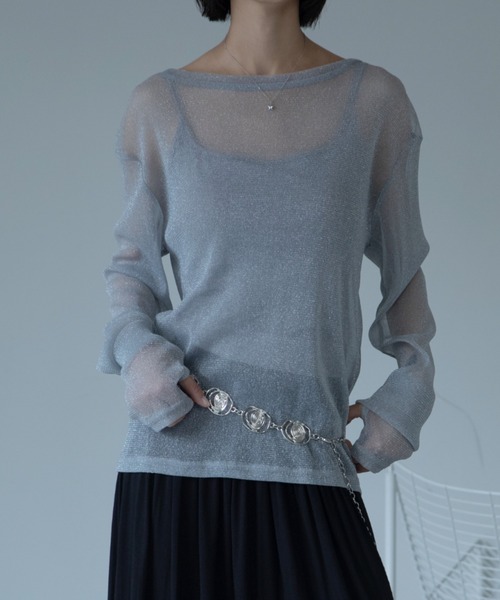 VACANCY(ヴァカンシー)の「【VACANCY公式】ラメクルーシアートップス(Tシャツ/カットソー・レディース・ライトグレー/ブラック/ブラウン/パープル/ブルー・FREE)」の22枚目の写真