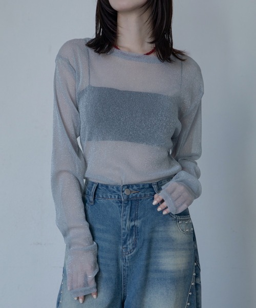 VACANCY(ヴァカンシー)の「【VACANCY公式】ラメクルーシアートップス(Tシャツ/カットソー・レディース・ライトグレー/ブラック/ブラウン/パープル/ブルー・FREE)」の15枚目の写真