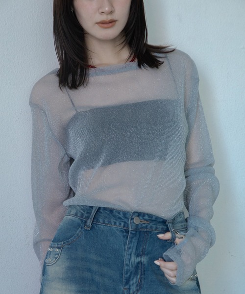 VACANCY(ヴァカンシー)の「【VACANCY公式】ラメクルーシアートップス(Tシャツ/カットソー・レディース・ライトグレー/ブラック/ブラウン/パープル/ブルー・FREE)」の17枚目の写真