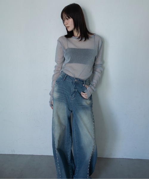 VACANCY(ヴァカンシー)の「【VACANCY公式】ラメクルーシアートップス(Tシャツ/カットソー・レディース・ライトグレー/ブラック/ブラウン/パープル/ブルー・FREE)」の20枚目の写真