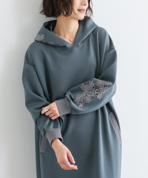 n'OrLABEL(ノアールレーベル)の「モチーフレース付フードワンピース(ワンピース・レディース・カーキ/ブラック/ブルーグリーン・FREE)」の10枚目の写真
