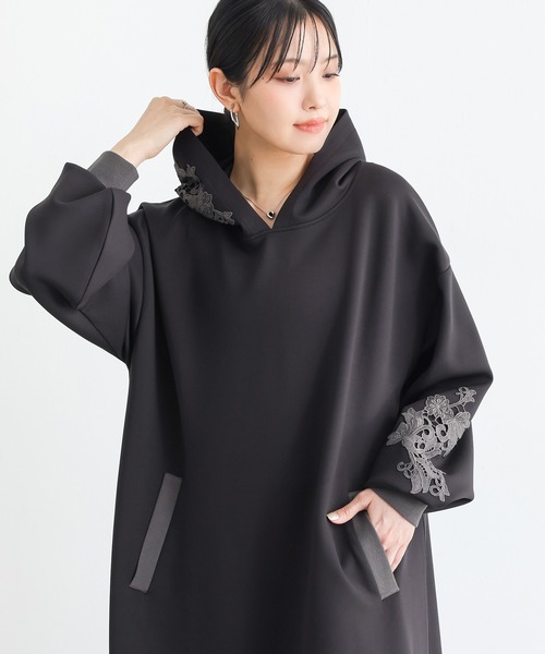 n'OrLABEL(ノアールレーベル)の「モチーフレース付フードワンピース(ワンピース・レディース・カーキ/ブラック/ブルーグリーン・FREE)」の7枚目の写真