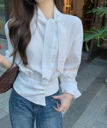 リボンショート長袖シャツ