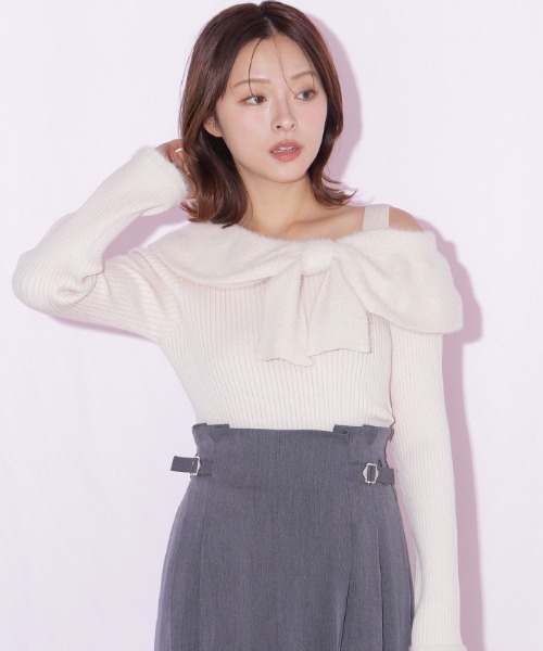 JILL by JILL STUART(ジルバイジルスチュアート)の「フェザーアシメリボンニット(ニット/セーター・レディース・ブラック/ピンク/ホワイト・FREE)」の20枚目の写真