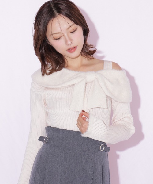 JILL by JILL STUART(ジルバイジルスチュアート)の「フェザーアシメリボンニット(ニット/セーター・レディース・ブラック/ピンク/ホワイト・FREE)」の21枚目の写真