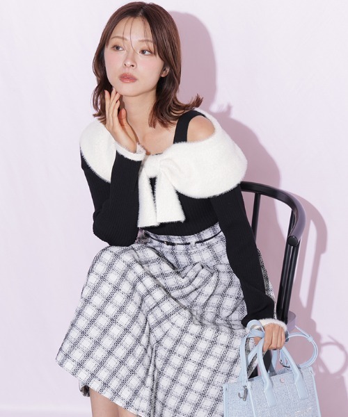 JILL by JILL STUART(ジルバイジルスチュアート)の「フェザーアシメリボンニット(ニット/セーター・レディース・ブラック/ピンク/ホワイト・FREE)」の12枚目の写真