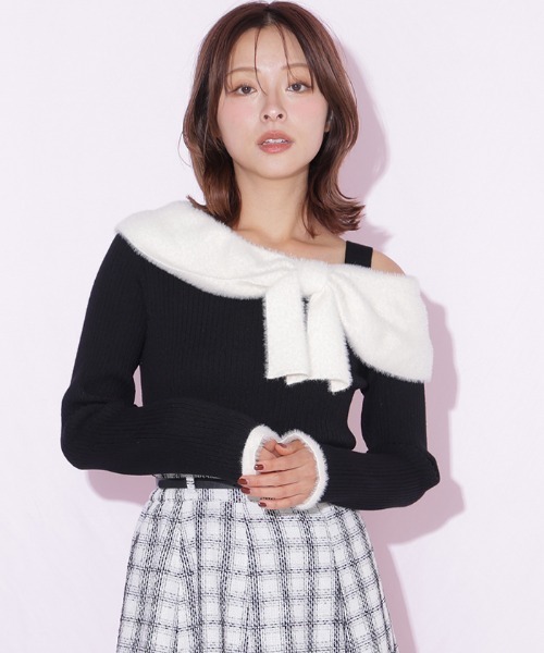JILL by JILL STUART(ジルバイジルスチュアート)の「フェザーアシメリボンニット(ニット/セーター・レディース・ブラック/ピンク/ホワイト・FREE)」の10枚目の写真