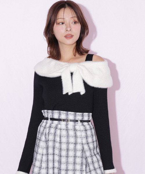JILL by JILL STUART(ジルバイジルスチュアート)の「フェザーアシメリボンニット(ニット/セーター・レディース・ブラック/ピンク/ホワイト・FREE)」の9枚目の写真