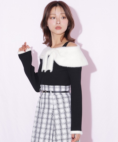 JILL by JILL STUART(ジルバイジルスチュアート)の「フェザーアシメリボンニット(ニット/セーター・レディース・ブラック/ピンク/ホワイト・FREE)」の8枚目の写真