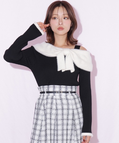 JILL by JILL STUART(ジルバイジルスチュアート)の「フェザーアシメリボンニット(ニット/セーター・レディース・ブラック/ピンク/ホワイト・FREE)」の7枚目の写真