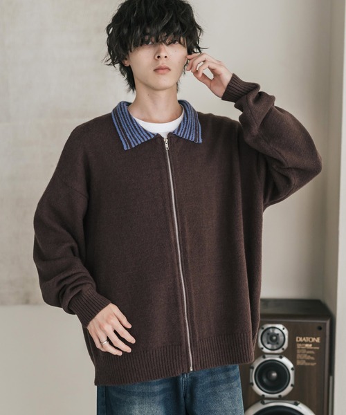 Rocky Monroe（ロッキーモンロー）の「オーバーサイズカラーラペルドライバーズニットジャケット（ニット/セーター・メンズ・チャコール/ブラウン/ブラック・M/L/XL）」の3枚目の写真