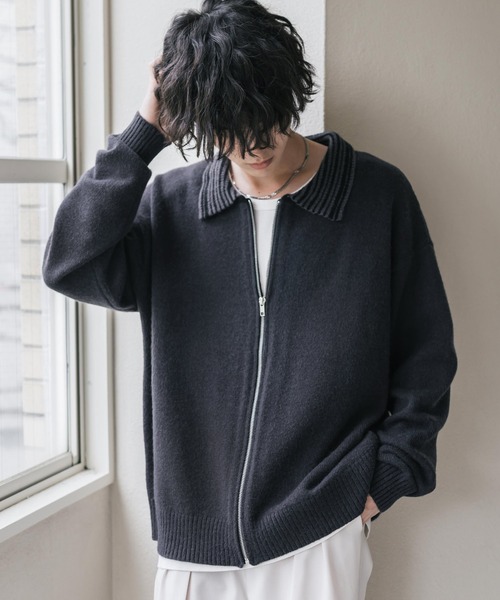 Rocky Monroe（ロッキーモンロー）の「オーバーサイズカラーラペルドライバーズニットジャケット（ニット/セーター・メンズ・チャコール/ブラウン/ブラック・M/L/XL）」の2枚目の写真