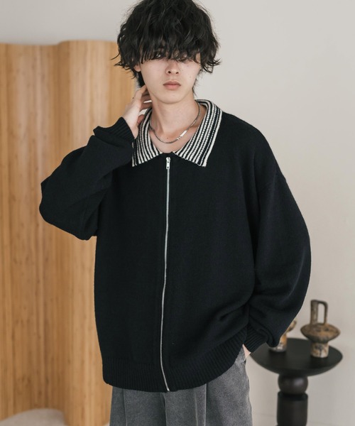 Rocky Monroe（ロッキーモンロー）の「オーバーサイズカラーラペルドライバーズニットジャケット（ニット/セーター・メンズ・チャコール/ブラウン/ブラック・M/L/XL）」の4枚目の写真