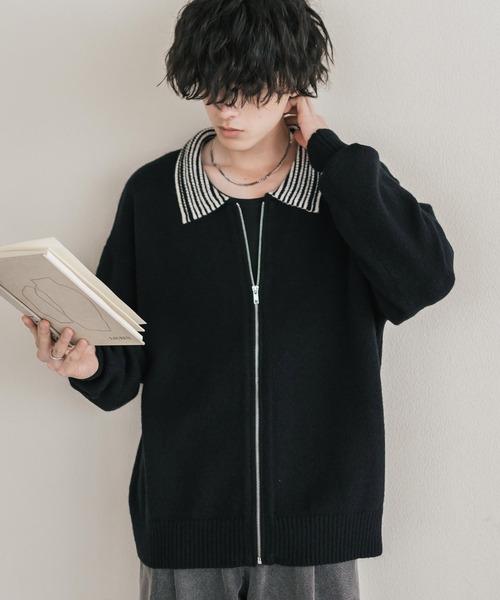 Rocky Monroe（ロッキーモンロー）の「オーバーサイズカラーラペルドライバーズニットジャケット（ニット/セーター・メンズ・チャコール/ブラウン/ブラック・M/L/XL）」の5枚目の写真