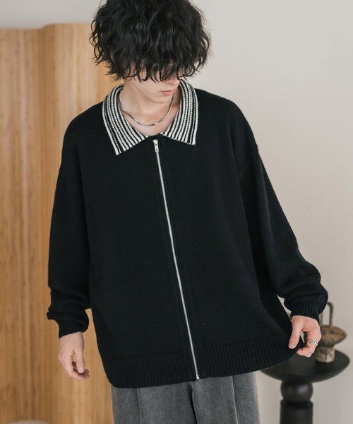 Rocky Monroe（ロッキーモンロー）の「オーバーサイズカラーラペルドライバーズニットジャケット（ニット/セーター・メンズ・チャコール/ブラウン/ブラック・M/L/XL）」の6枚目の写真