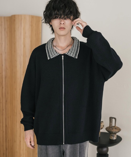 Rocky Monroe（ロッキーモンロー）の「オーバーサイズカラーラペルドライバーズニットジャケット（ニット/セーター・メンズ・チャコール/ブラウン/ブラック・M/L/XL）」の7枚目の写真