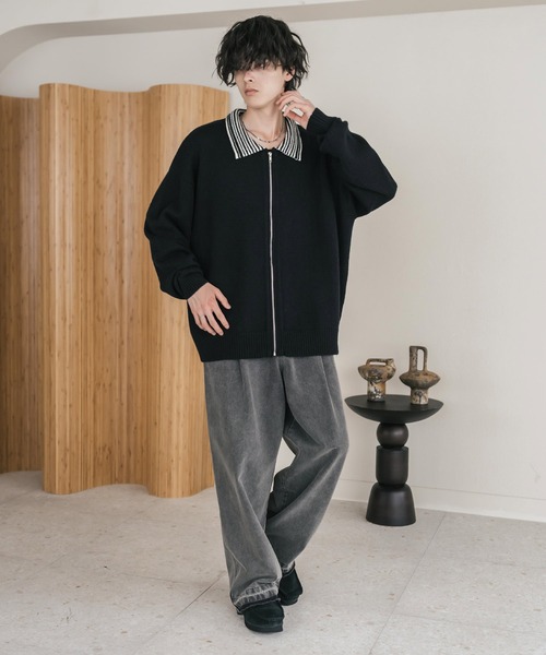 Rocky Monroe（ロッキーモンロー）の「オーバーサイズカラーラペルドライバーズニットジャケット（ニット/セーター・メンズ・チャコール/ブラウン/ブラック・M/L/XL）」の8枚目の写真