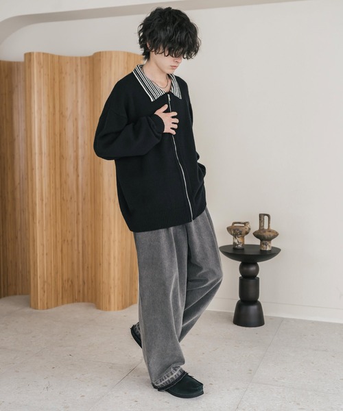 Rocky Monroe（ロッキーモンロー）の「オーバーサイズカラーラペルドライバーズニットジャケット（ニット/セーター・メンズ・チャコール/ブラウン/ブラック・M/L/XL）」の9枚目の写真
