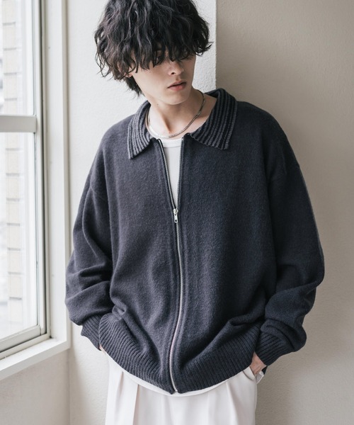 Rocky Monroe（ロッキーモンロー）の「オーバーサイズカラーラペルドライバーズニットジャケット（ニット/セーター・メンズ・チャコール/ブラウン/ブラック・M/L/XL）」の12枚目の写真