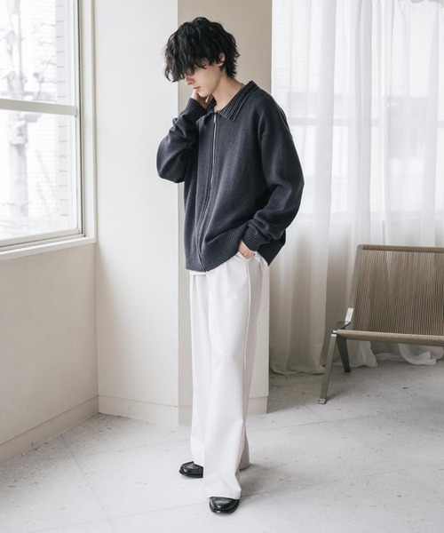 Rocky Monroe（ロッキーモンロー）の「オーバーサイズカラーラペルドライバーズニットジャケット（ニット/セーター・メンズ・チャコール/ブラウン/ブラック・M/L/XL）」の14枚目の写真