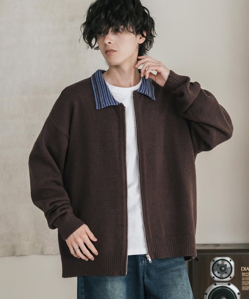 Rocky Monroe（ロッキーモンロー）の「オーバーサイズカラーラペルドライバーズニットジャケット（ニット/セーター・メンズ・チャコール/ブラウン/ブラック・M/L/XL）」の16枚目の写真
