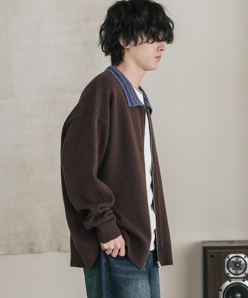 Rocky Monroe（ロッキーモンロー）の「オーバーサイズカラーラペルドライバーズニットジャケット（ニット/セーター・メンズ・チャコール/ブラウン/ブラック・M/L/XL）」の17枚目の写真