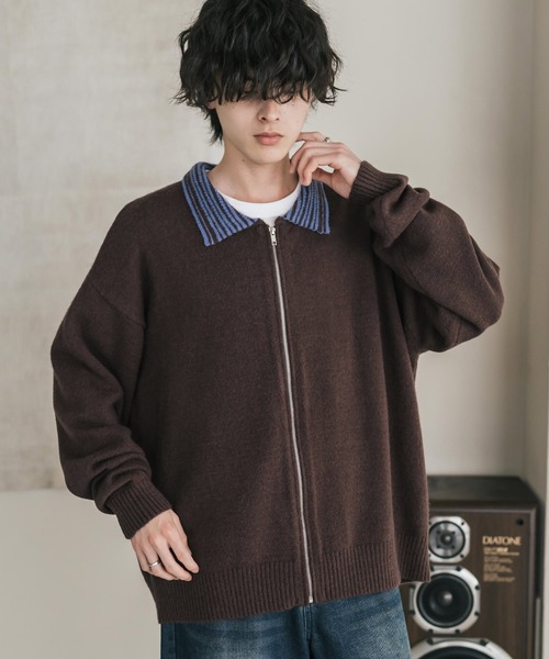 Rocky Monroe（ロッキーモンロー）の「オーバーサイズカラーラペルドライバーズニットジャケット（ニット/セーター・メンズ・チャコール/ブラウン/ブラック・M/L/XL）」の18枚目の写真