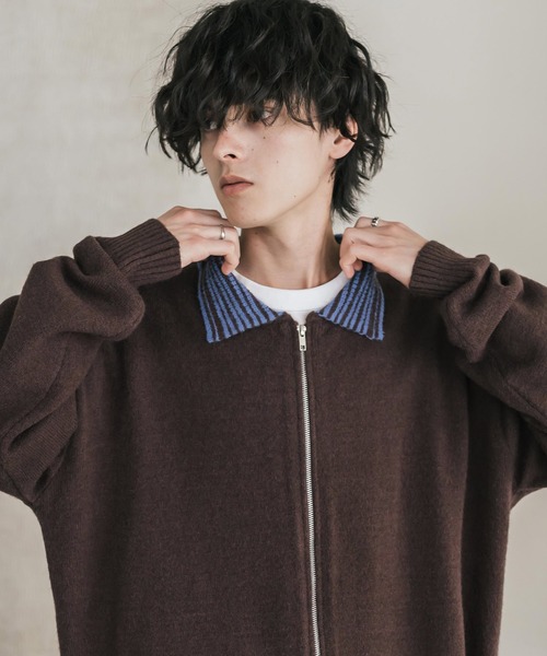 Rocky Monroe（ロッキーモンロー）の「オーバーサイズカラーラペルドライバーズニットジャケット（ニット/セーター・メンズ・チャコール/ブラウン/ブラック・M/L/XL）」の19枚目の写真