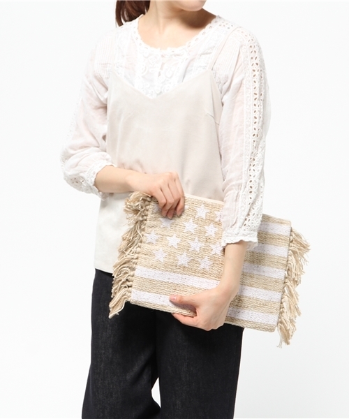 Lilas Campbell（リラキャンベル）の「【Lilas Campbell】 リラキャンベル LP MIX リネン クラッチflags （クラッチバッグ・レディース・ブラック/ホワイト・ONE SIZE）」の10枚目の写真