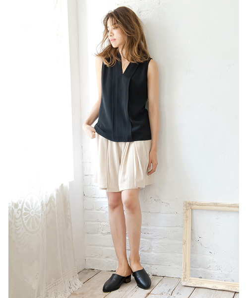 Re:EDIT（リエディ）の「Vネックフロントデザインノースリーブトップス/ブラウス[Re:EDIT/リエディ]（シャツ/ブラウス・レディース・モカ/グレー/ブラック/ホワイト/ピンク・MEDIUM）」の13枚目の写真