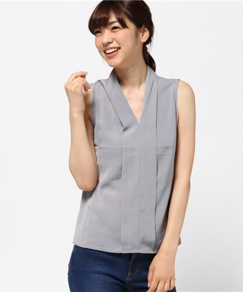 Re:EDIT（リエディ）の「Vネックフロントデザインノースリーブトップス/ブラウス[Re:EDIT/リエディ]（シャツ/ブラウス・レディース・モカ/グレー/ブラック/ホワイト/ピンク・MEDIUM）」の4枚目の写真