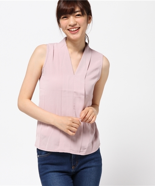 Re:EDIT（リエディ）の「Vネックフロントデザインノースリーブトップス/ブラウス[Re:EDIT/リエディ]（シャツ/ブラウス・レディース・モカ/グレー/ブラック/ホワイト/ピンク・MEDIUM）」の5枚目の写真