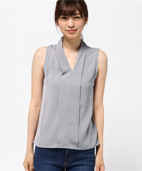 Re:EDIT（リエディ）の「Vネックフロントデザインノースリーブトップス/ブラウス[Re:EDIT/リエディ]（シャツ/ブラウス・レディース・モカ/グレー/ブラック/ホワイト/ピンク・MEDIUM）」の6枚目の写真