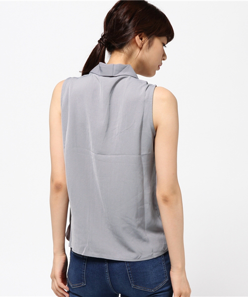 Re:EDIT（リエディ）の「Vネックフロントデザインノースリーブトップス/ブラウス[Re:EDIT/リエディ]（シャツ/ブラウス・レディース・モカ/グレー/ブラック/ホワイト/ピンク・MEDIUM）」の8枚目の写真