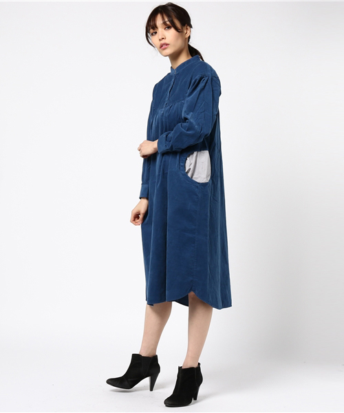 POU DOU DOU（プードゥドゥ）の「シャツコールスタンドカラーシャツワンピース（シャツワンピース・レディース・ブルー/グレー/ネイビー/アイボリー・3）」の4枚目の写真