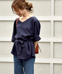 coca（coca） | ウエストリボンVネックドルマントップス(シャツ/ブラウス)