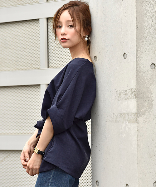 coca(coca)(コカ)の「ウエストリボンVネックドルマントップス(シャツ/ブラウス・レディース・ネイビー・ONE SIZE)」の7枚目の写真