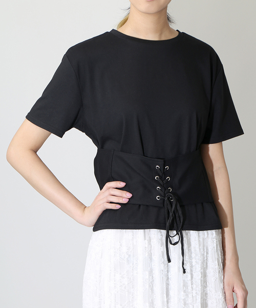 DAMMY（ダミー）の「DAMMY/レイヤードコルセットカットソー（Tシャツ/カットソー・レディース・ホワイト/ブラック・FREE）」の2枚目の写真