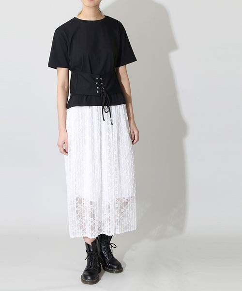 DAMMY（ダミー）の「DAMMY/レイヤードコルセットカットソー（Tシャツ/カットソー・レディース・ホワイト/ブラック・FREE）」の12枚目の写真