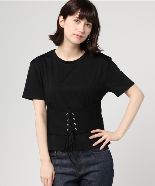 DAMMY（ダミー）の「DAMMY/レイヤードコルセットカットソー（Tシャツ/カットソー・レディース・ホワイト/ブラック・FREE）」の5枚目の写真