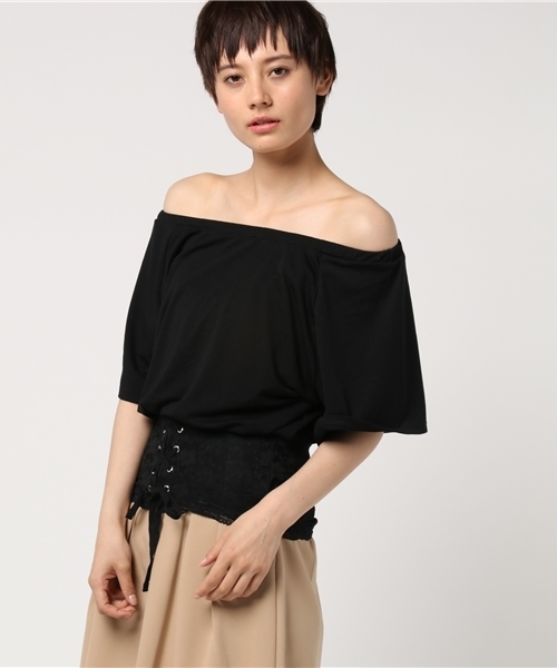 WEGO（ウィゴー）の「WEGO/レースコルセットオフショルカットソー（Tシャツ/カットソー・レディース・ブラック/オフホワイト・FREE）」の2枚目の写真