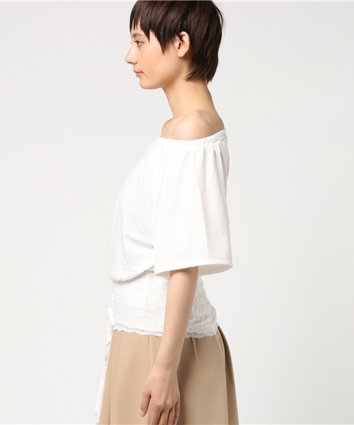 WEGO（ウィゴー）の「WEGO/レースコルセットオフショルカットソー（Tシャツ/カットソー・レディース・ブラック/オフホワイト・FREE）」の4枚目の写真