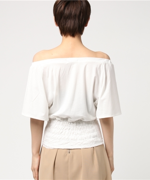 WEGO（ウィゴー）の「WEGO/レースコルセットオフショルカットソー（Tシャツ/カットソー・レディース・ブラック/オフホワイト・FREE）」の5枚目の写真