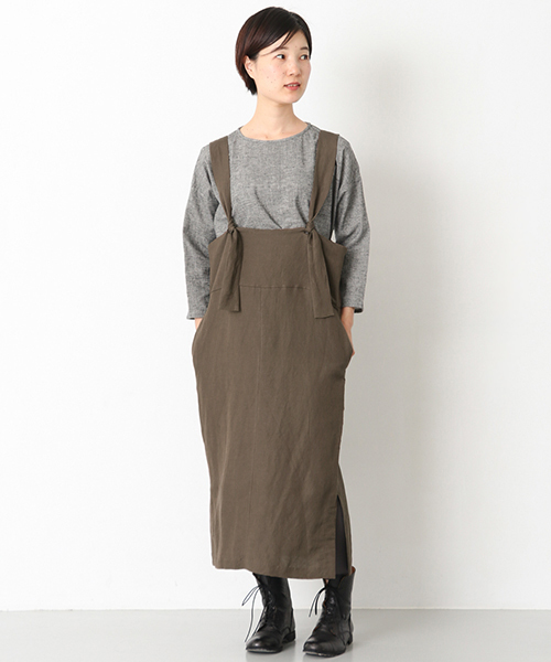 新品タグ付き かぐれ リネンサロペット チャコール グレー 新品タグ付き かぐれ リネンサロペット チャコール グレー 新品