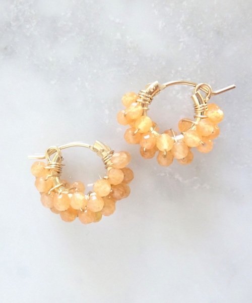 【marinaJEWELRY】14kgf/Orange Aventurine pave pierced earring（ピアス（両耳用