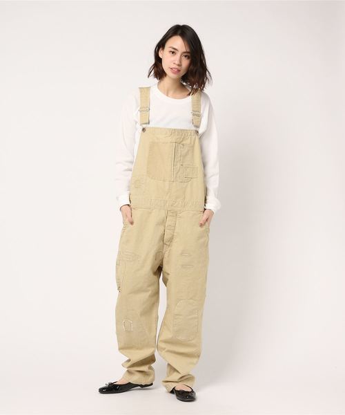 OLD BETTY'S（オールドベティーズ）の「Canvas Damage Overall/キャンバス ダメージ オーバーオール（サロペット/オーバーオール・レディース・アイボリー/カーキ・FREE）」の2枚目の写真