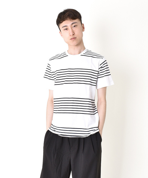 VIBGYOR(ヴィブジョー)の「VIBGYOR Select/ 20/-柄込転換ボーダーTEE(Tシャツ/カットソー・メンズ・ブルー系その他/ブルー系その他2/ブラック×ホワイト/ホワイト×ネイビー/ブラック系その他・LARGE/MEDIUM/X-LARGE)」の4枚目の写真